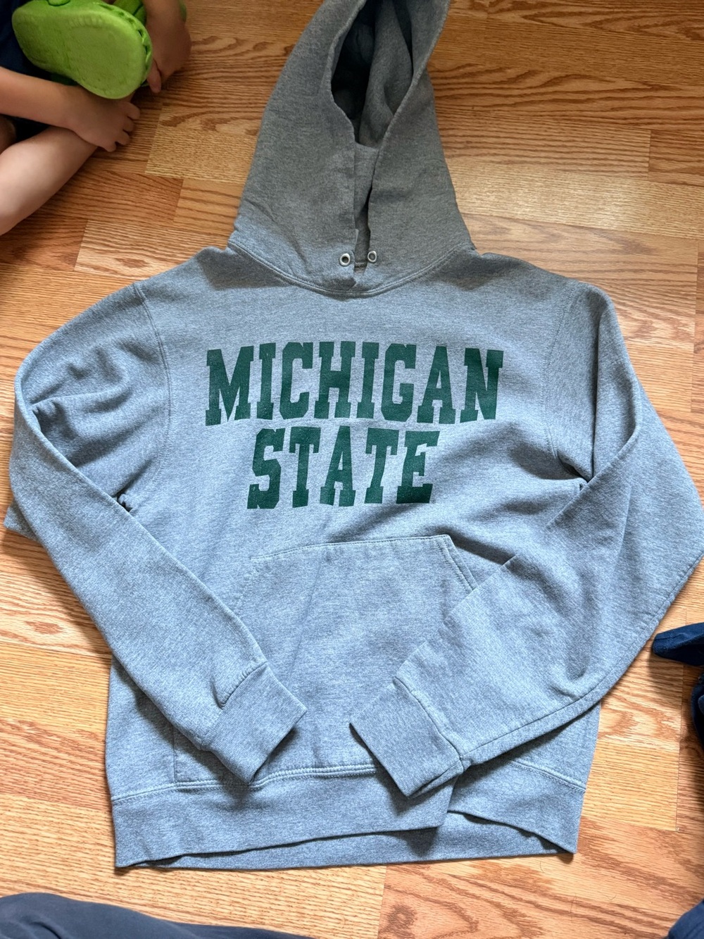 Michigan State Gray Hooded Sweatshirt with Green Logo